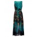 Bohemian Peacock Printed Sleeveless Chiffon Maxi Dress With Belt