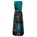 Bohemian Peacock Printed Sleeveless Chiffon Maxi Dress With Belt