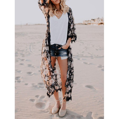 Casual Women Printed Tassel Batwing Sleeve Cardigans