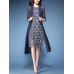 Elegant Women 3/4 Sleeve Two Pieces Set Floral Chiffon Dress