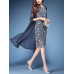 Elegant Women 3/4 Sleeve Two Pieces Set Floral Chiffon Dress