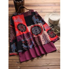 M-5XL Ethnic Printed Double Layered Women Blouse