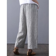 Women Vintage High Waisted Striped Wide Leg Pants