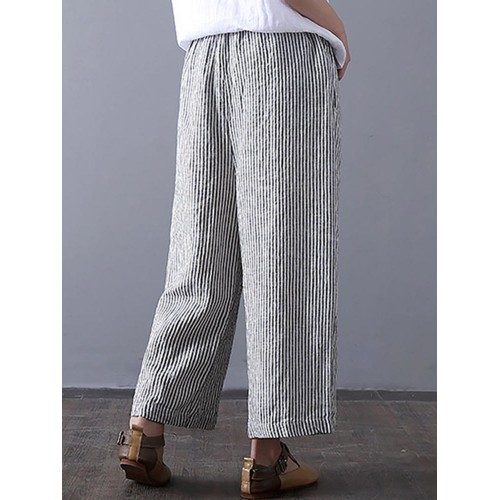 Women Vintage High Waisted Striped Wide Leg Pants