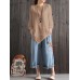 Casual Women Loose Cotton Linen Irregular Hem Blouse