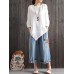 Casual Women Loose Cotton Linen Irregular Hem Blouse