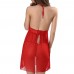 Bowknot Halter Backless Nightdress Sleeveless Translucent Lace Women Sleepwear