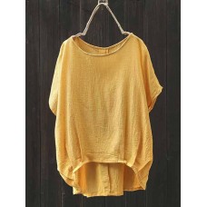 Women Batwing Sleeve Cotton Asymmetrical Blouse