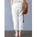 Women Casual Stripe Elastic Waist Cotton Harem Pants