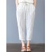 Women Casual Stripe Elastic Waist Cotton Harem Pants