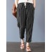 Women Casual Stripe Elastic Waist Cotton Harem Pants