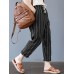 Women Casual Stripe Elastic Waist Cotton Harem Pants