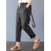 Women Casual Stripe Elastic Waist Cotton Harem Pants