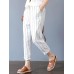 Women Casual Stripe Elastic Waist Cotton Harem Pants