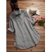 Women Plaid Turn-Down Collar Side Buttons Irregular Blouse