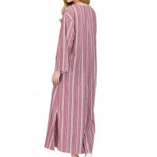 Women Casual Stripe V-neck Big Pocket Long Maxi Dress