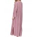 Women Casual Stripe V-neck Big Pocket Long Maxi Dress