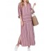 Women Casual Stripe V-neck Big Pocket Long Maxi Dress