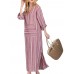 Women Casual Stripe V-neck Big Pocket Long Maxi Dress