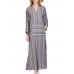 Women Casual Stripe V-neck Big Pocket Long Maxi Dress