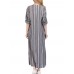 Women Casual Stripe V-neck Big Pocket Long Maxi Dress