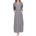 Women Casual Stripe V-neck Big Pocket Long Maxi Dress