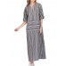 Women Casual Stripe V-neck Big Pocket Long Maxi Dress