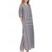 Women Casual Stripe V-neck Big Pocket Long Maxi Dress