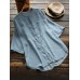 Casual Women Loose Solid Color Crew Neck 3/4 Sleeve Irregular Hem Denim Blouse