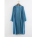 Vintage Solid Stand Collar Pleated Cardigans Long Shirt