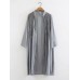 Vintage Solid Stand Collar Pleated Cardigans Long Shirt