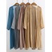 Vintage Solid Stand Collar Pleated Cardigans Long Shirt