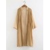 Vintage Solid Stand Collar Pleated Cardigans Long Shirt