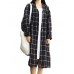 Vintage Women Cotton Loose Plaid V-neck Long Sleeve Outerwear Cardigans