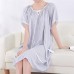 Stripe Printed Round Neck Loose Knee Length Sleepwear