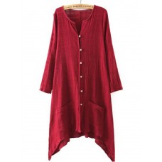 Vintage Women Solid Color Chinese Style Linen Cotton Cardigans