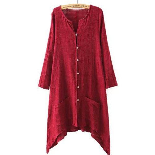 Vintage Women Solid Color Chinese Style Linen Cotton Cardigans