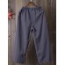 Women Elastic Waist Solid Linen Cotton Pants