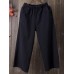 Women Elastic Waist Solid Linen Cotton Pants