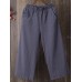 Women Elastic Waist Solid Linen Cotton Pants