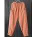 Women Elastic Waist Pure Color Pants with Pockets