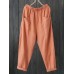 Women Elastic Waist Pure Color Pants with Pockets