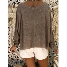 Casual Women Solid Color Long Sleeve Crew Neck Blouse