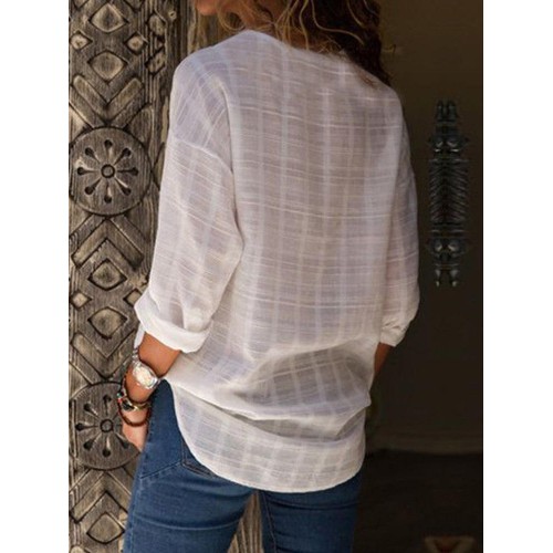 Women Long Sleeve V Neck Casual Loose Blouse