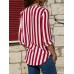 Women Casual V-neck Stripe Irregular Long Sleeve Blouse