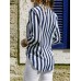 Women Casual V-neck Stripe Irregular Long Sleeve Blouse