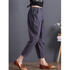 Women Cotton Elastic Waist Trousers Pants