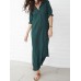 Women Pure Color Buttons Split Hem Maxi Shirt Dress