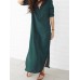 Women Pure Color Buttons Split Hem Maxi Shirt Dress