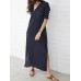 Women Pure Color Buttons Split Hem Maxi Shirt Dress